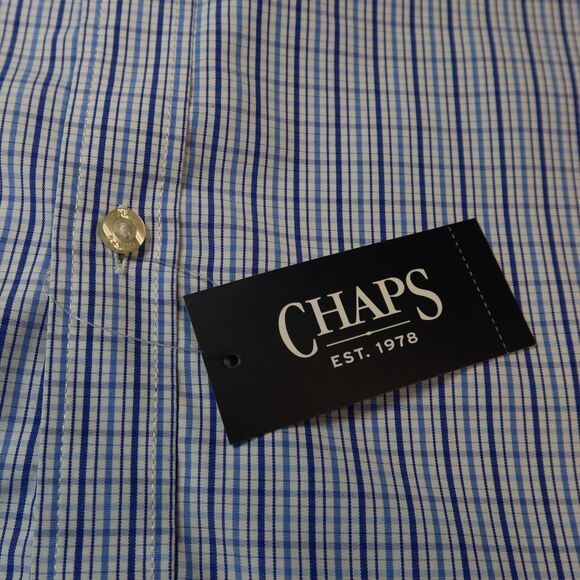 NWT Chaps Mens Easy Care Slim Fit Size Medium Button Down Shirt Blue Plaid NEW - Picture 3 of 13